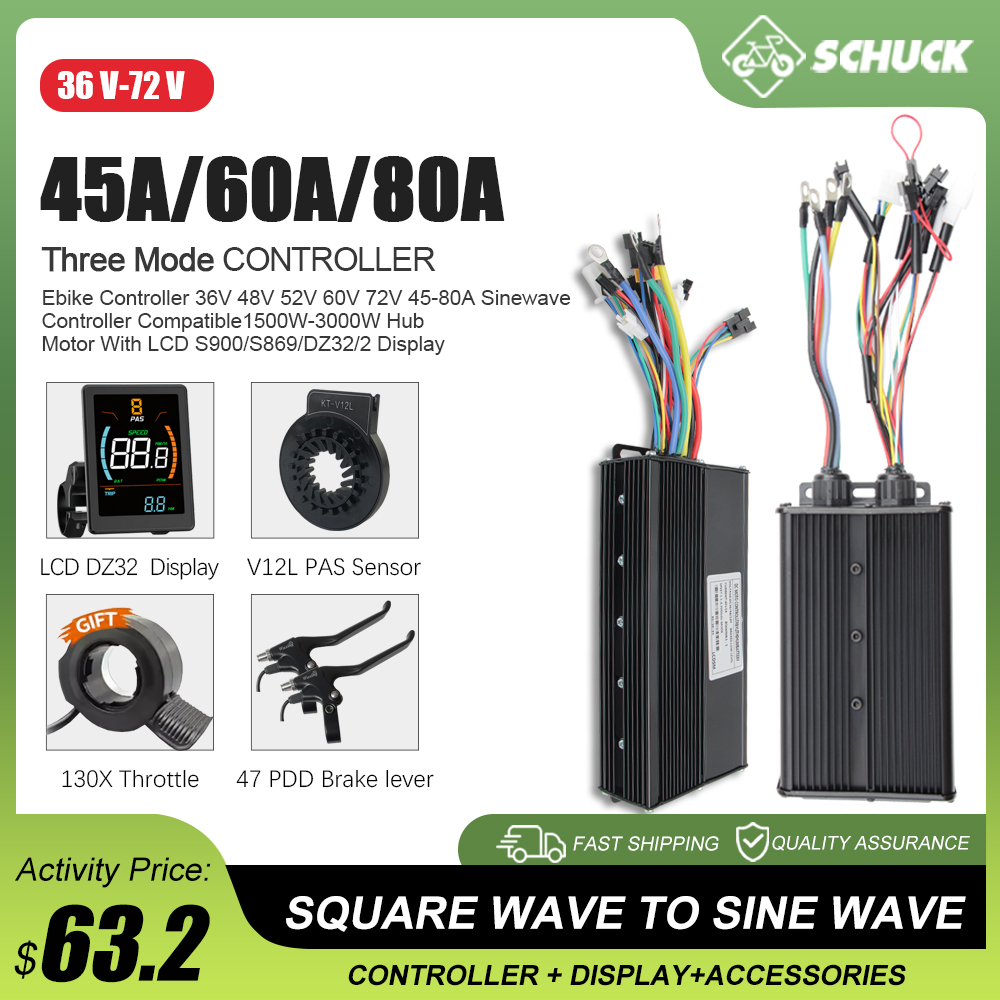 Sine Wave Controller 48V 72V 80A - 전기 자전거 3모드 48V 52V 60V